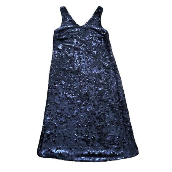 K/Lab Dress Navy Blue Sequins V-Neck Sleeveless Party Midi Dress Size Small - Picture 7 of 12